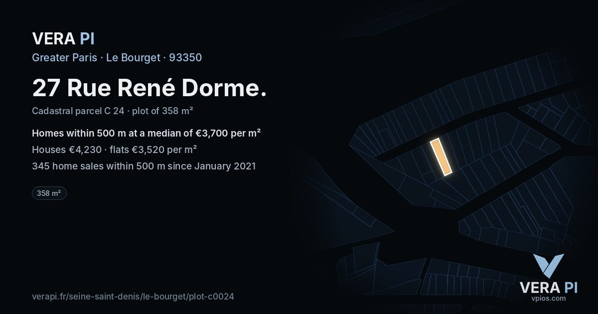 27 Rue René Dorme, Le Bourget at night – the plot lit, the parcels around coloured by the prices near them