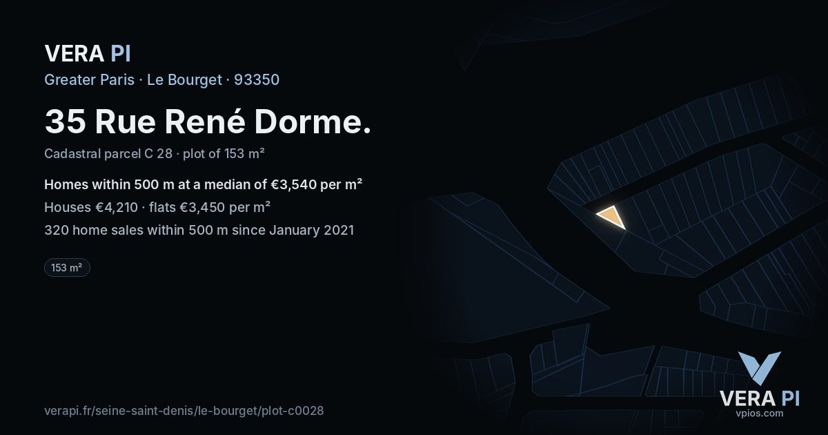 35 Rue René Dorme, Le Bourget at night – the plot lit, the parcels around coloured by the prices near them