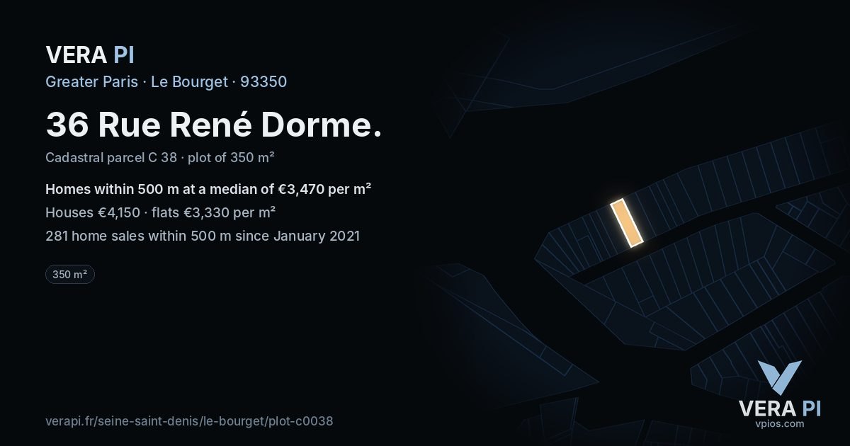 36 Rue René Dorme, Le Bourget at night – the plot lit, the parcels around coloured by the prices near them