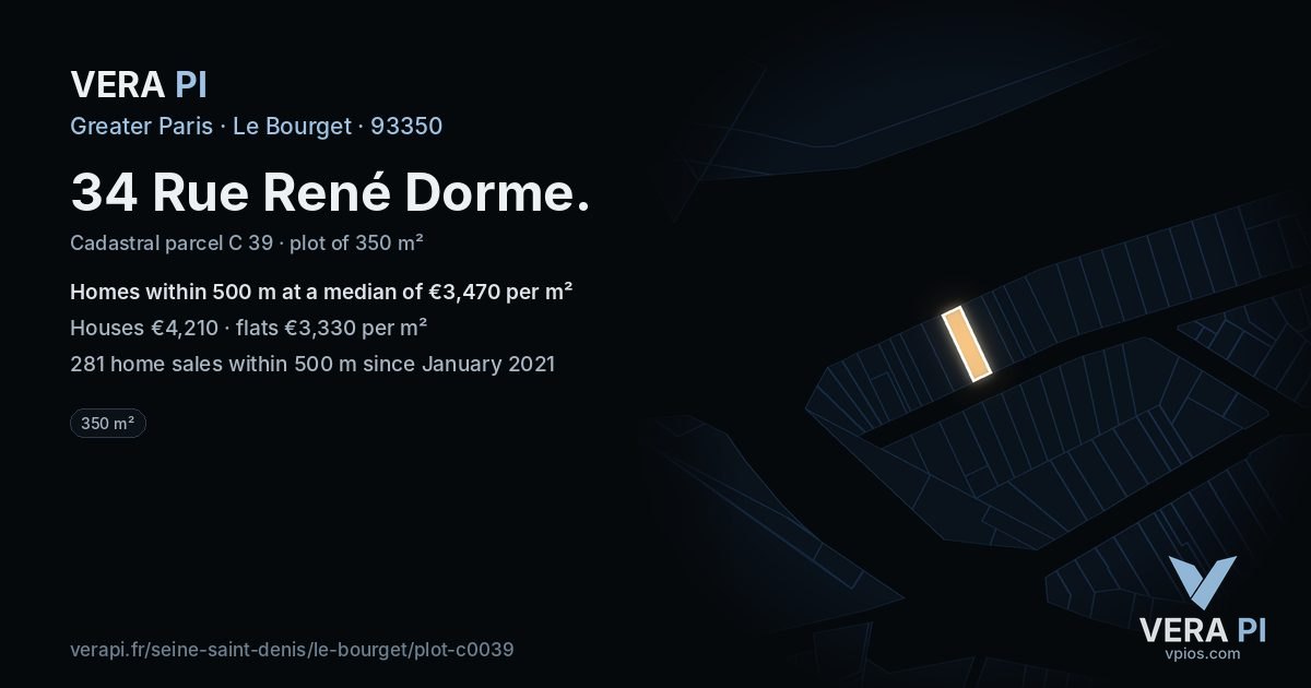 34 Rue René Dorme, Le Bourget at night – the plot lit, the parcels around coloured by the prices near them