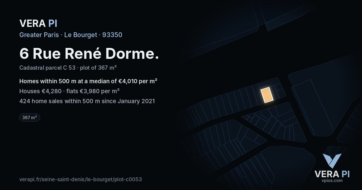 6 Rue René Dorme, Le Bourget at night – the plot lit, the parcels around coloured by the prices near them