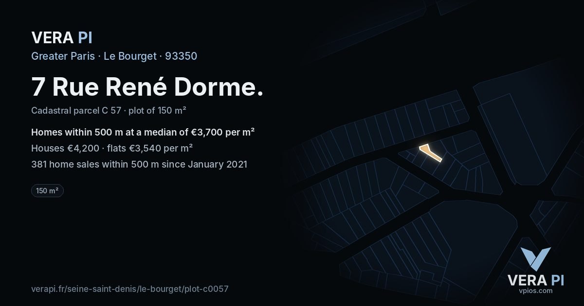 7 Rue René Dorme, Le Bourget at night – the plot lit, the parcels around coloured by the prices near them
