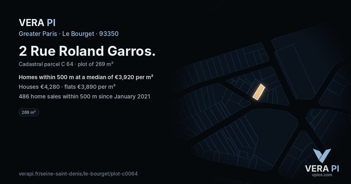 2 Rue Roland Garros, Le Bourget at night – the plot lit, the parcels around coloured by the prices near them