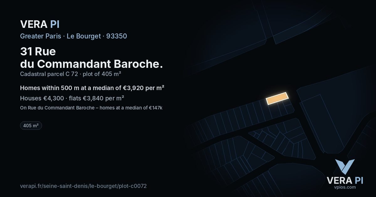 31 Rue du Commandant Baroche, Le Bourget at night – the plot lit, the parcels around coloured by the prices near them