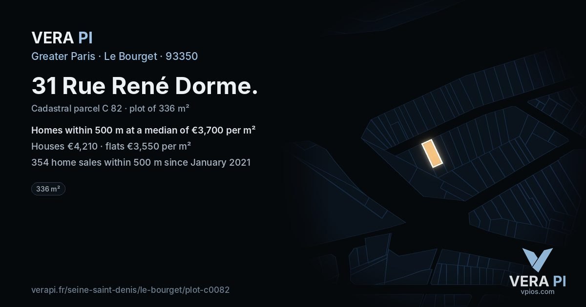 31 Rue René Dorme, Le Bourget at night – the plot lit, the parcels around coloured by the prices near them