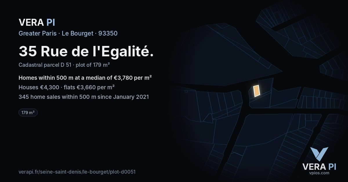 35 Rue de l'Egalité, Le Bourget at night – the plot lit, the parcels around coloured by the prices near them