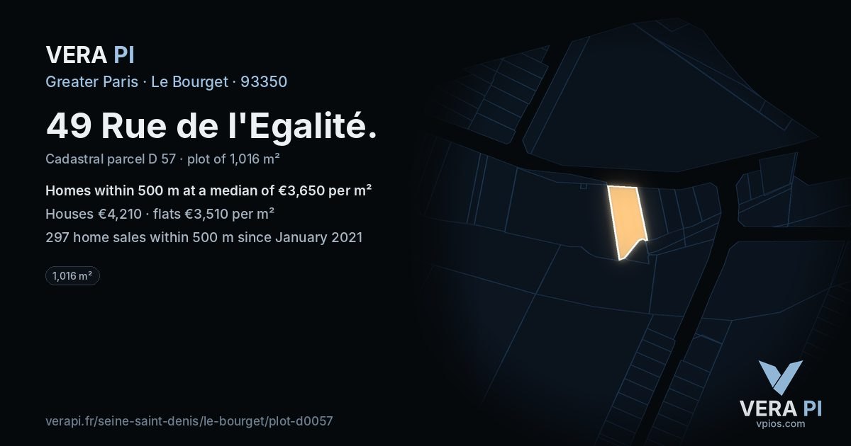 49 Rue de l'Egalité, Le Bourget at night – the plot lit, the parcels around coloured by the prices near them