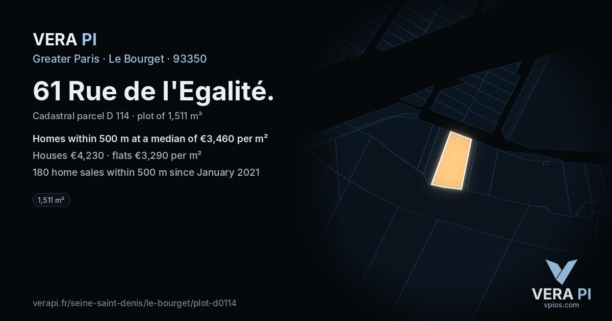 61 Rue de l'Egalité, Le Bourget at night – the plot lit, the parcels around coloured by the prices near them