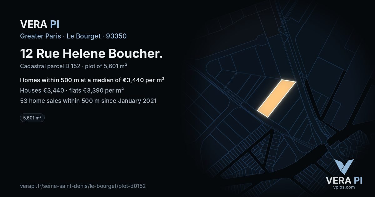 12 Rue Helene Boucher, Le Bourget at night – the plot lit, the parcels around coloured by the prices near them