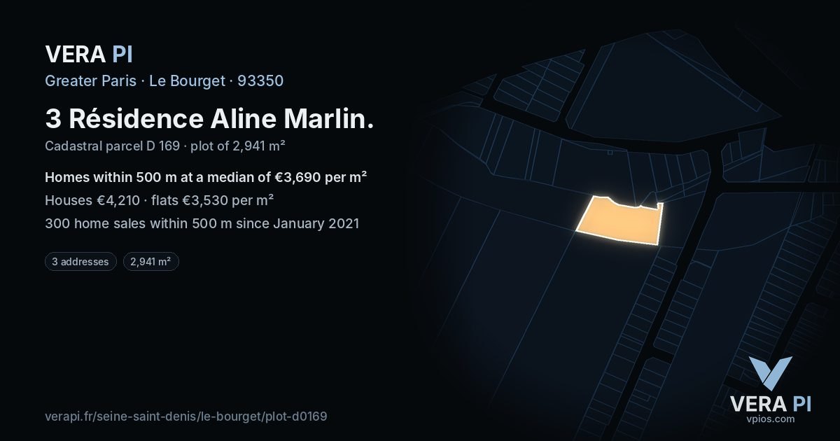 3 Résidence Aline Marlin, Le Bourget at night – the plot lit, the parcels around coloured by the prices near them