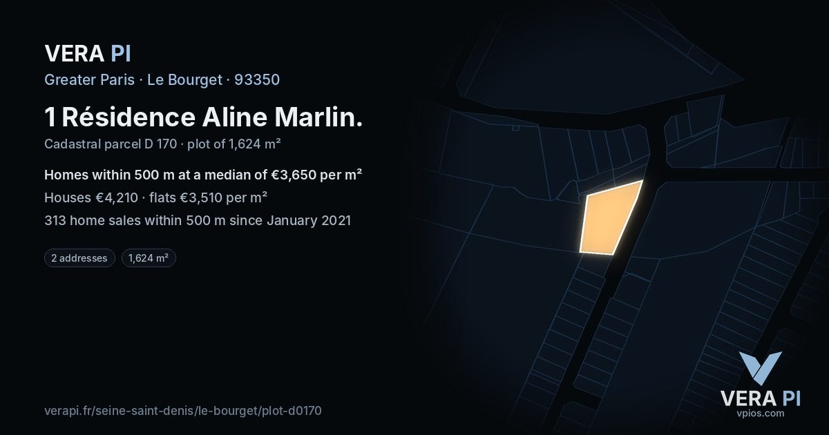 1 Résidence Aline Marlin, Le Bourget at night – the plot lit, the parcels around coloured by the prices near them