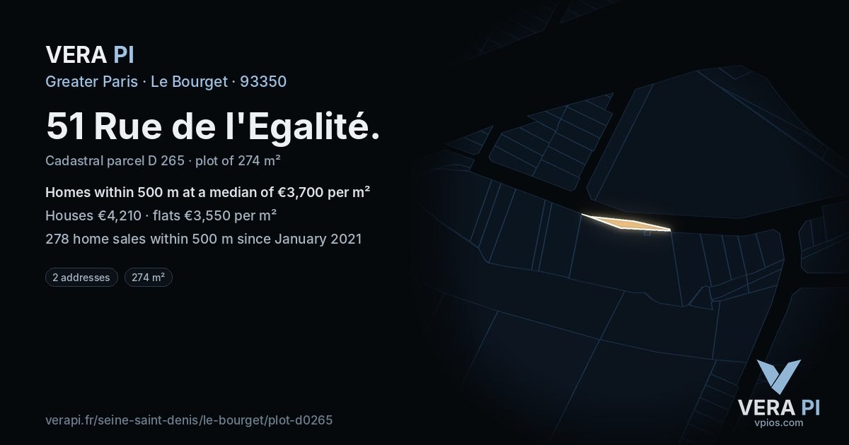 51 Rue de l'Egalité, Le Bourget at night – the plot lit, the parcels around coloured by the prices near them