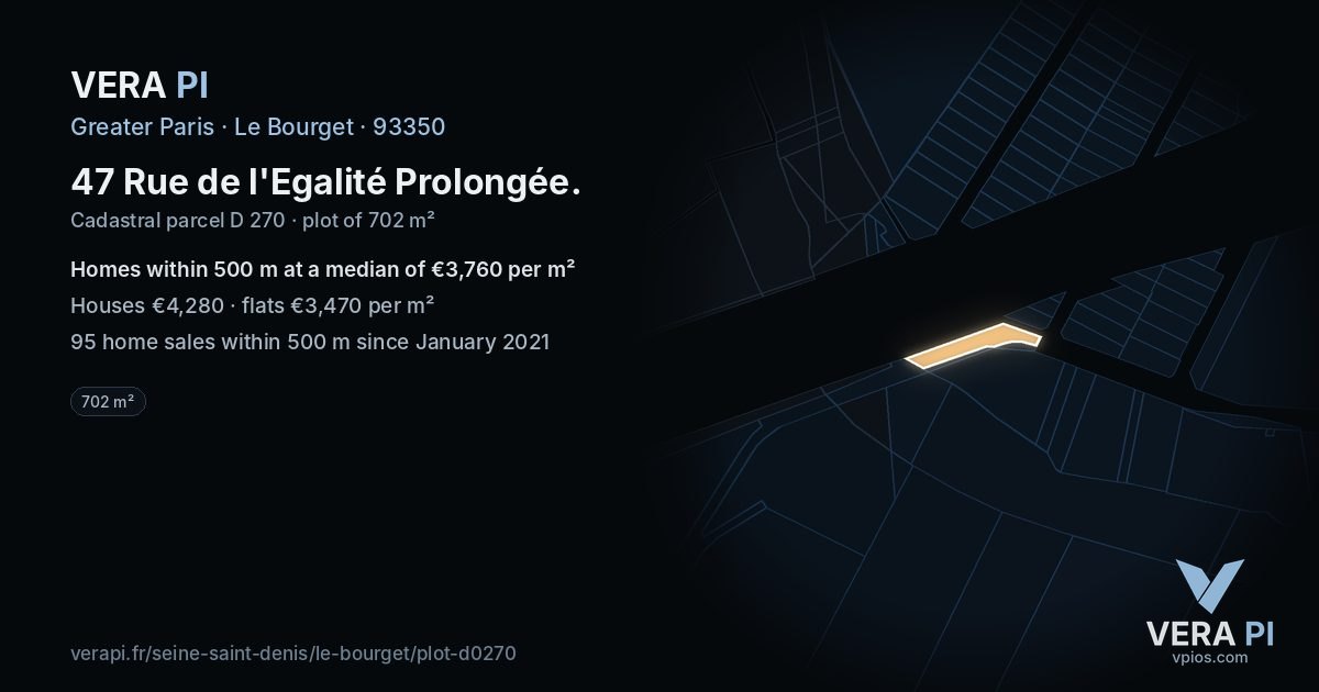 47 Rue de l'Egalité Prolongée, Le Bourget at night – the plot lit, the parcels around coloured by the prices near them