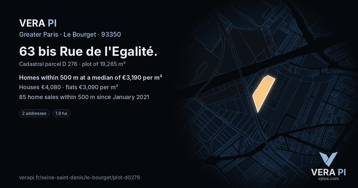 63 bis Rue de l'Egalité, Le Bourget at night – the plot lit, the parcels around coloured by the prices near them
