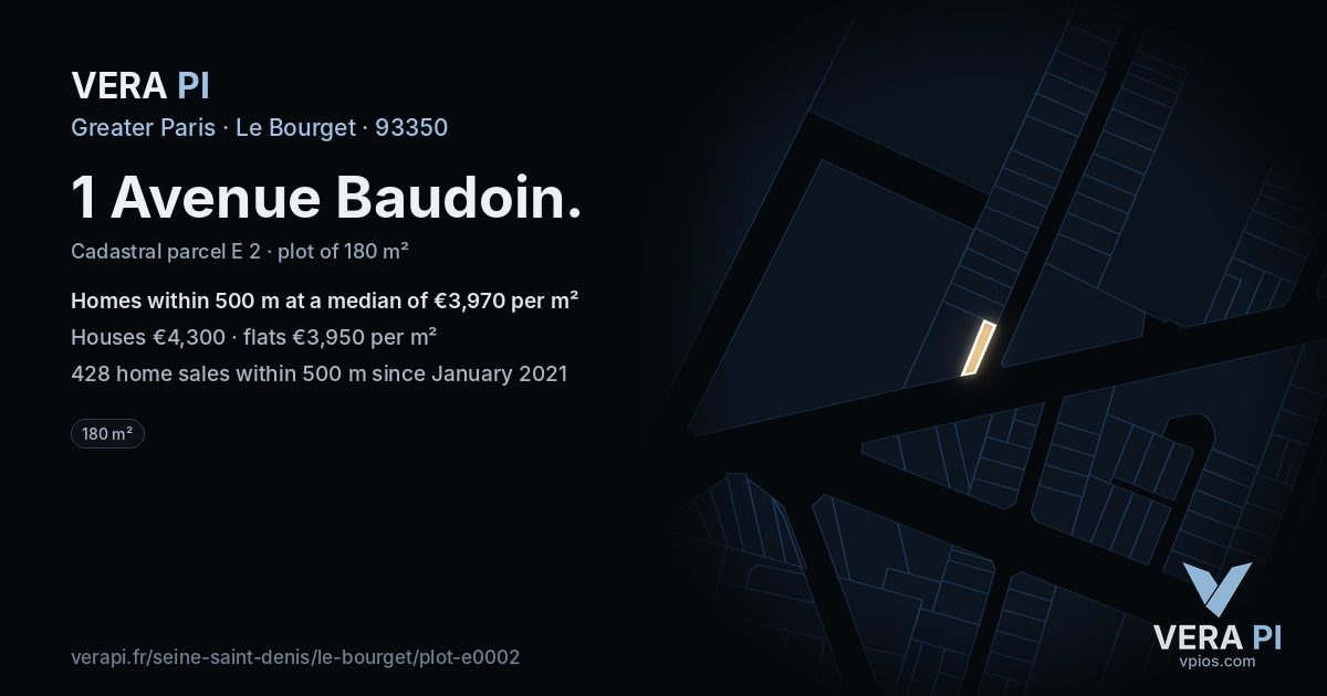 1 Avenue Baudoin, Le Bourget at night – the plot lit, the parcels around coloured by the prices near them