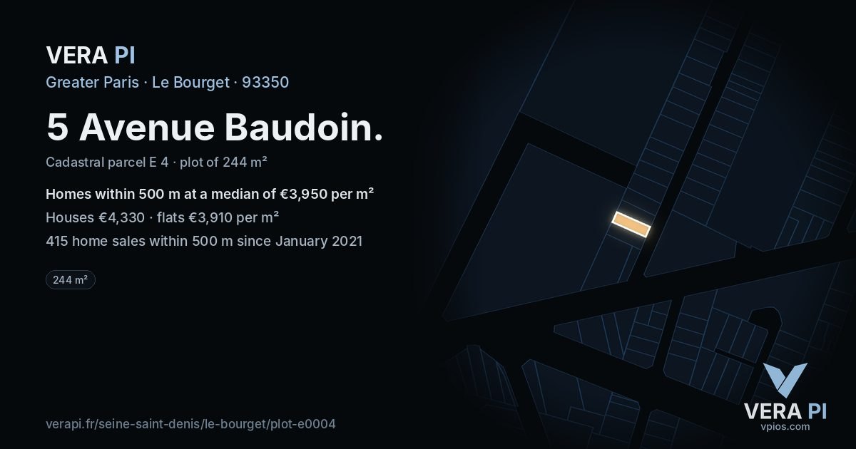 5 Avenue Baudoin, Le Bourget at night – the plot lit, the parcels around coloured by the prices near them