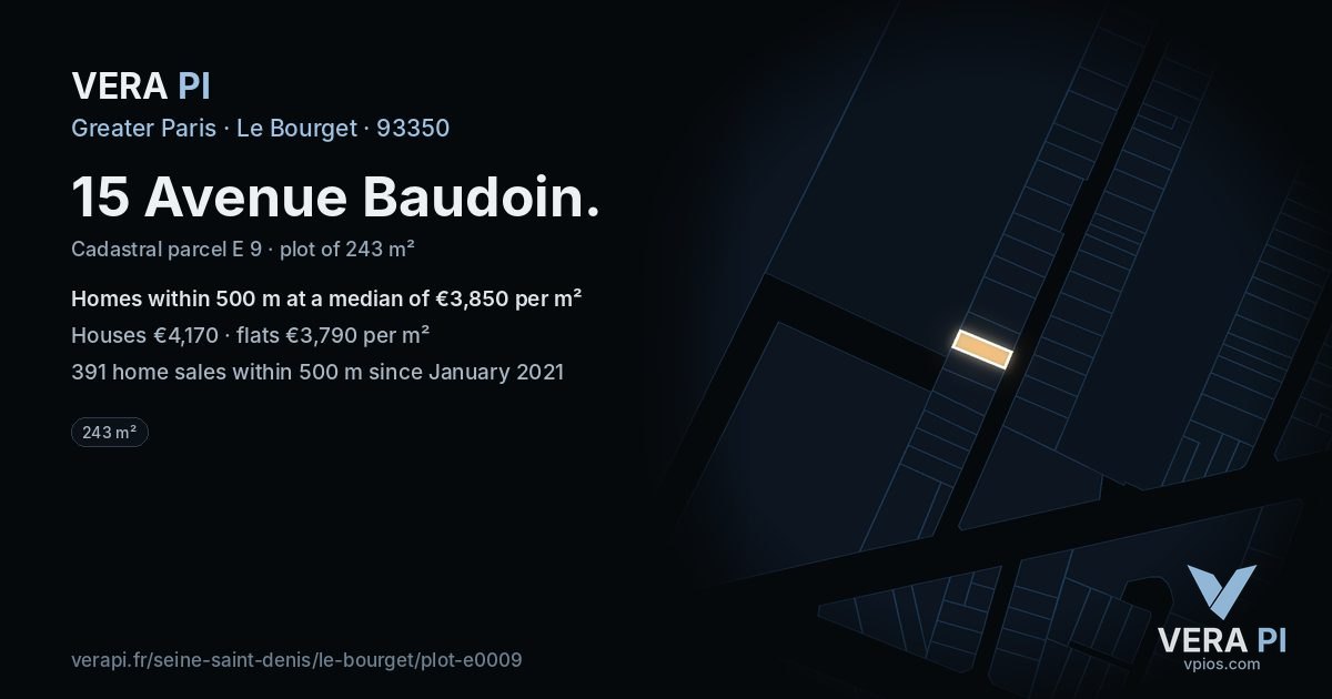 15 Avenue Baudoin, Le Bourget at night – the plot lit, the parcels around coloured by the prices near them