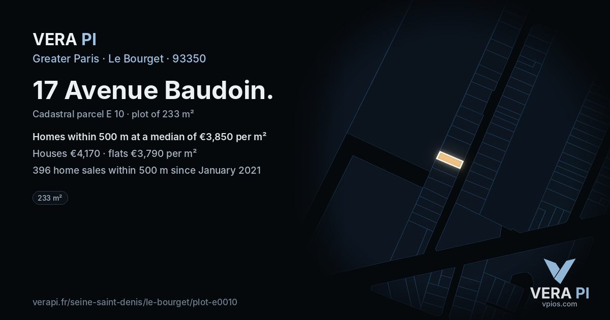 17 Avenue Baudoin, Le Bourget at night – the plot lit, the parcels around coloured by the prices near them
