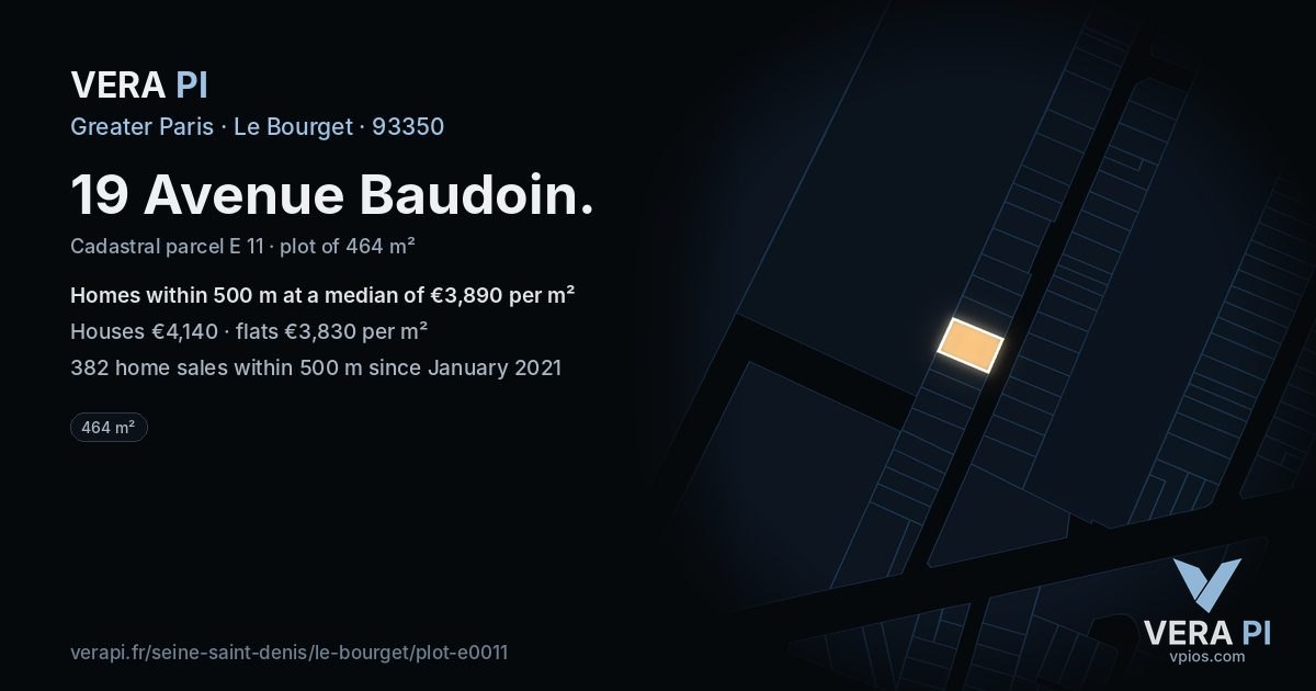 19 Avenue Baudoin, Le Bourget at night – the plot lit, the parcels around coloured by the prices near them