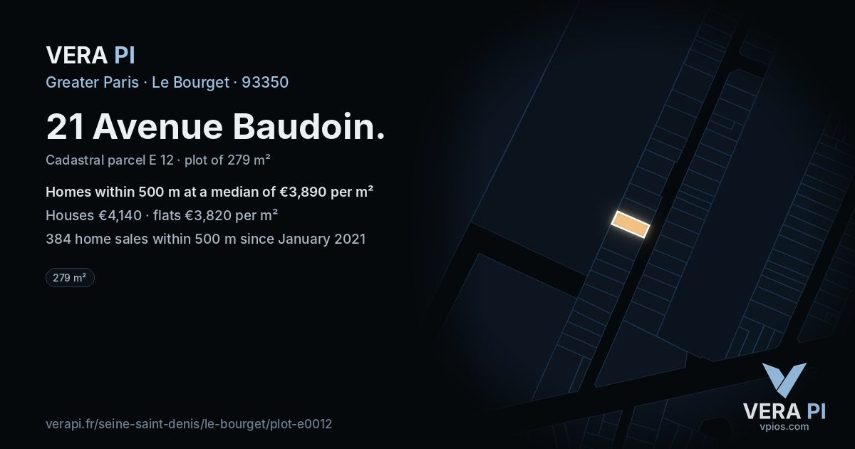 21 Avenue Baudoin, Le Bourget at night – the plot lit, the parcels around coloured by the prices near them