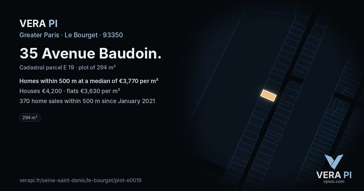 35 Avenue Baudoin, Le Bourget at night – the plot lit, the parcels around coloured by the prices near them