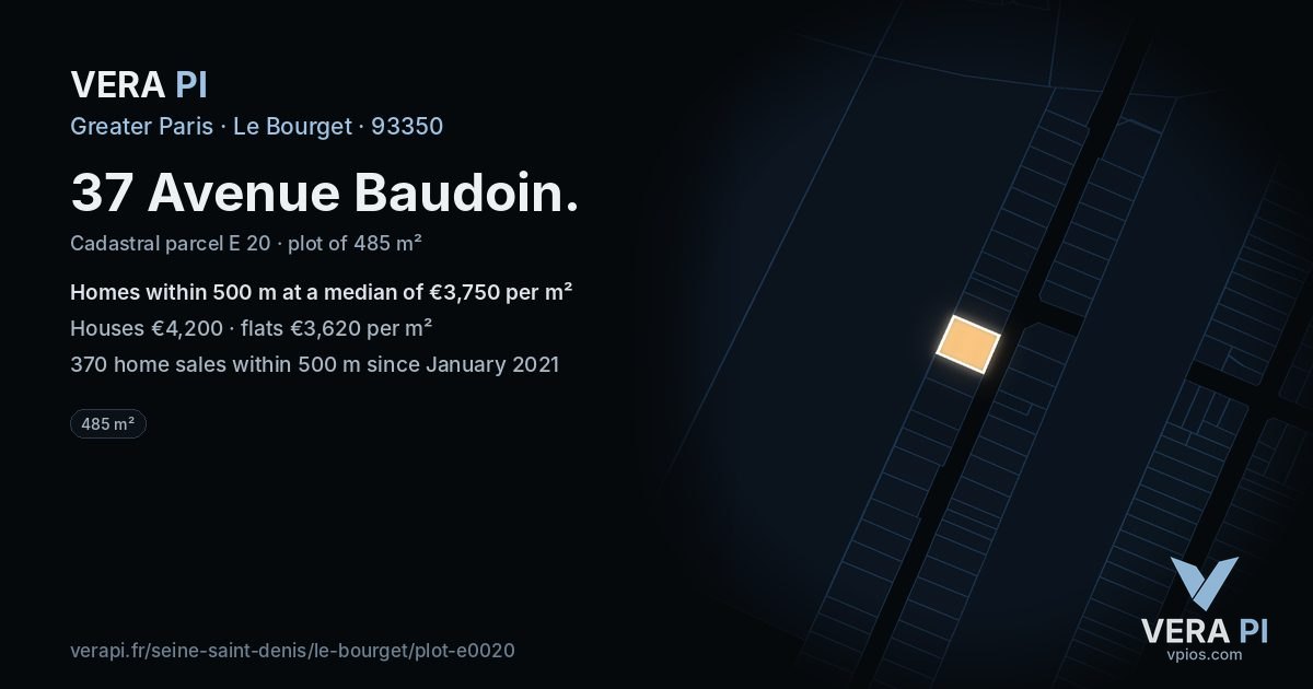 37 Avenue Baudoin, Le Bourget at night – the plot lit, the parcels around coloured by the prices near them