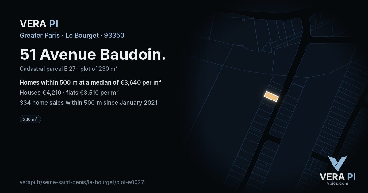 51 Avenue Baudoin, Le Bourget at night – the plot lit, the parcels around coloured by the prices near them