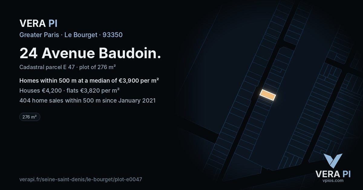 24 Avenue Baudoin, Le Bourget at night – the plot lit, the parcels around coloured by the prices near them