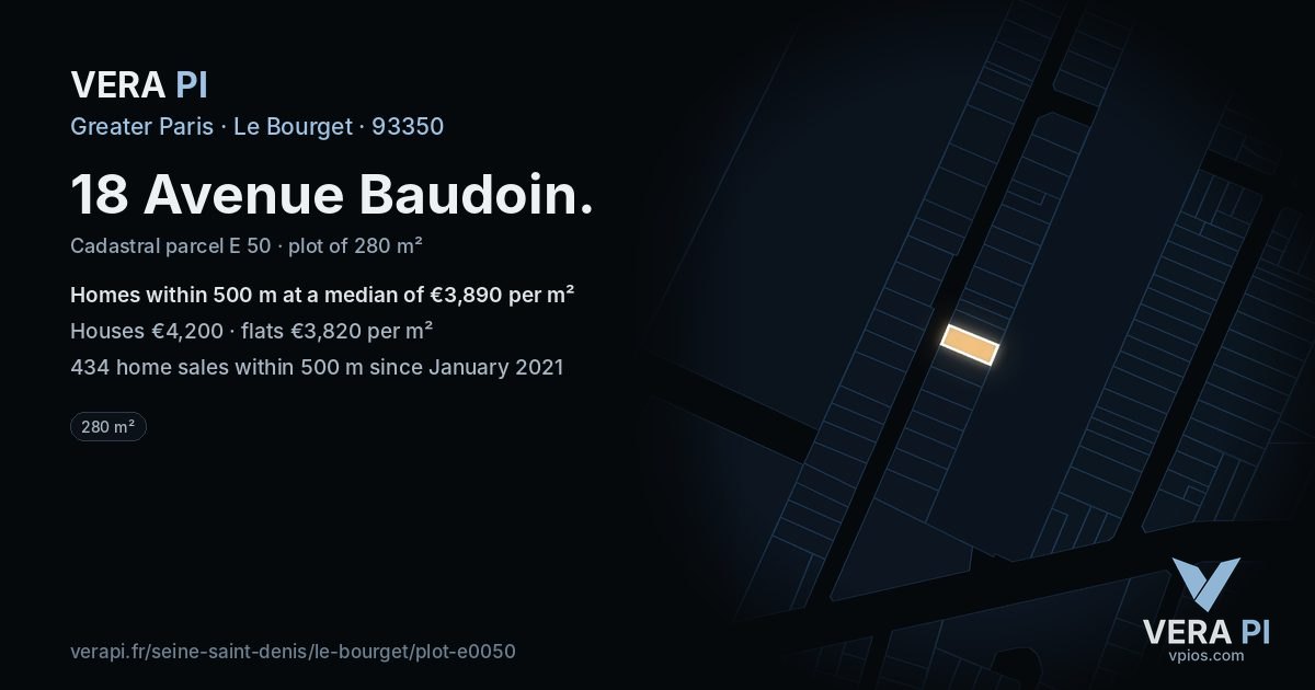 18 Avenue Baudoin, Le Bourget at night – the plot lit, the parcels around coloured by the prices near them