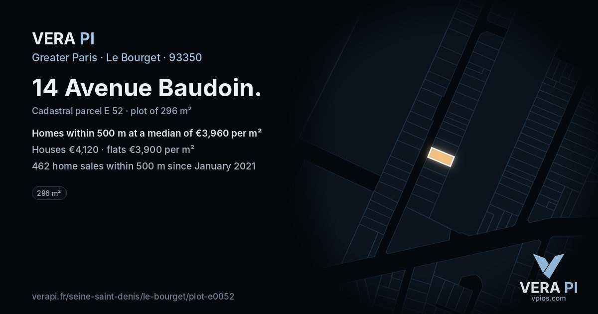 14 Avenue Baudoin, Le Bourget at night – the plot lit, the parcels around coloured by the prices near them