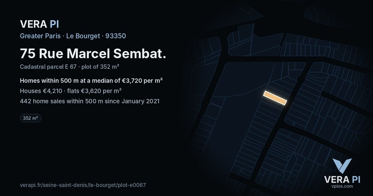 75 Rue Marcel Sembat, Le Bourget at night – the plot lit, the parcels around coloured by the prices near them