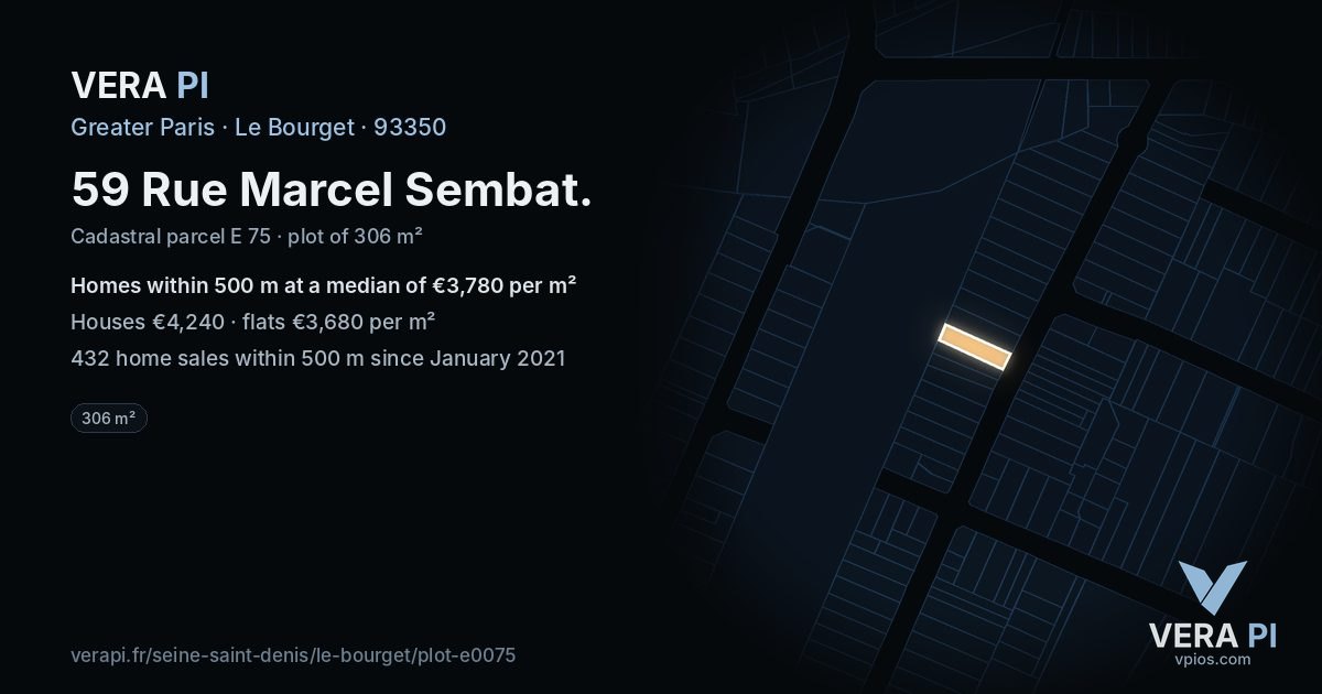 59 Rue Marcel Sembat, Le Bourget at night – the plot lit, the parcels around coloured by the prices near them