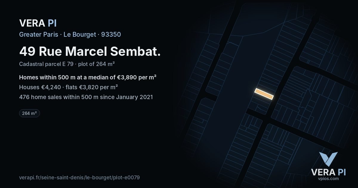 49 Rue Marcel Sembat, Le Bourget at night – the plot lit, the parcels around coloured by the prices near them