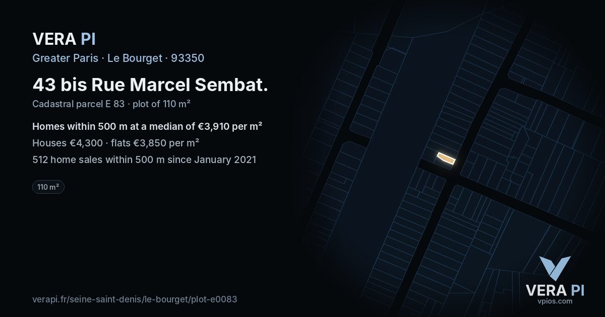 43 bis Rue Marcel Sembat, Le Bourget at night – the plot lit, the parcels around coloured by the prices near them