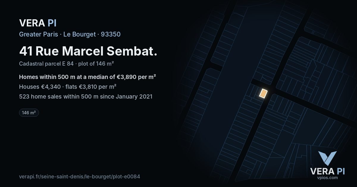 41 Rue Marcel Sembat, Le Bourget at night – the plot lit, the parcels around coloured by the prices near them