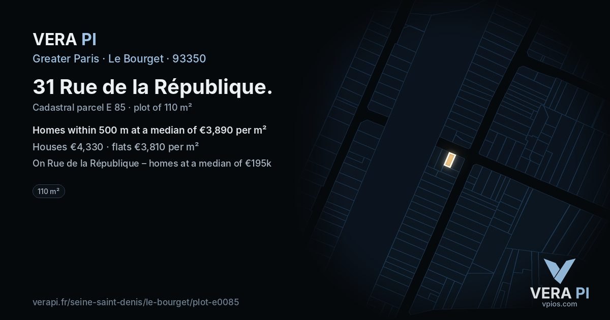 31 Rue de la République, Le Bourget at night – the plot lit, the parcels around coloured by the prices near them