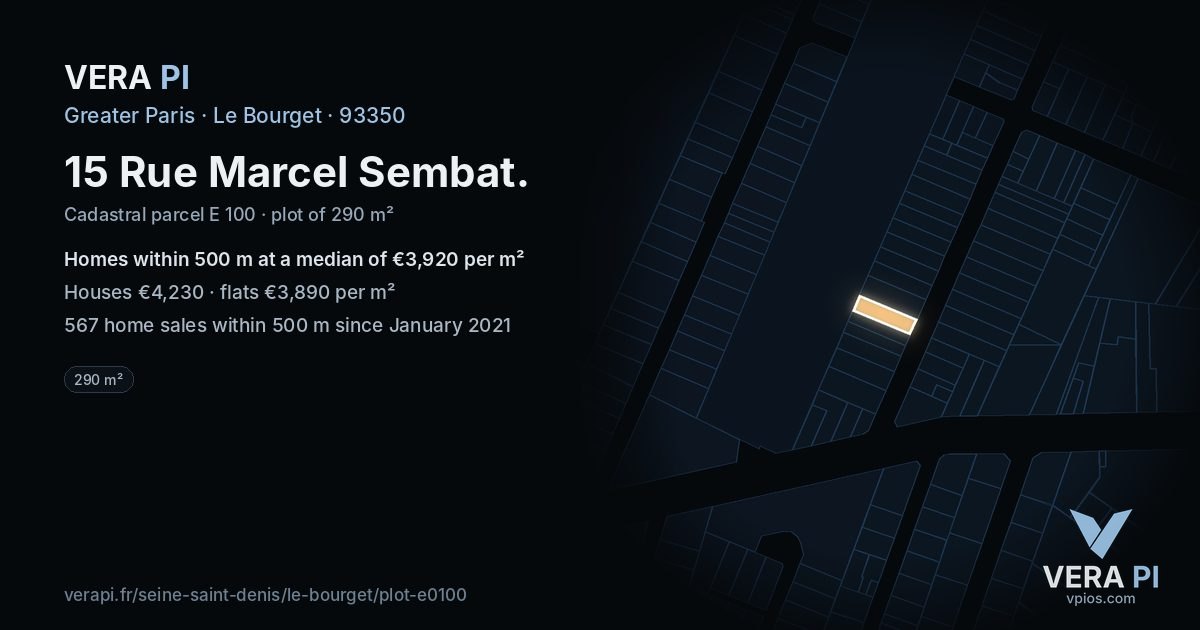 15 Rue Marcel Sembat, Le Bourget at night – the plot lit, the parcels around coloured by the prices near them