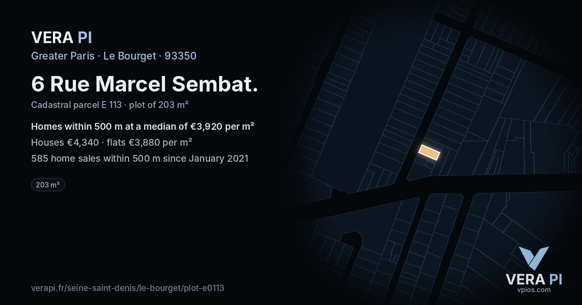 6 Rue Marcel Sembat, Le Bourget at night – the plot lit, the parcels around coloured by the prices near them
