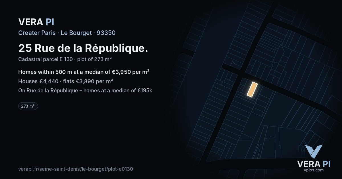 25 Rue de la République, Le Bourget at night – the plot lit, the parcels around coloured by the prices near them