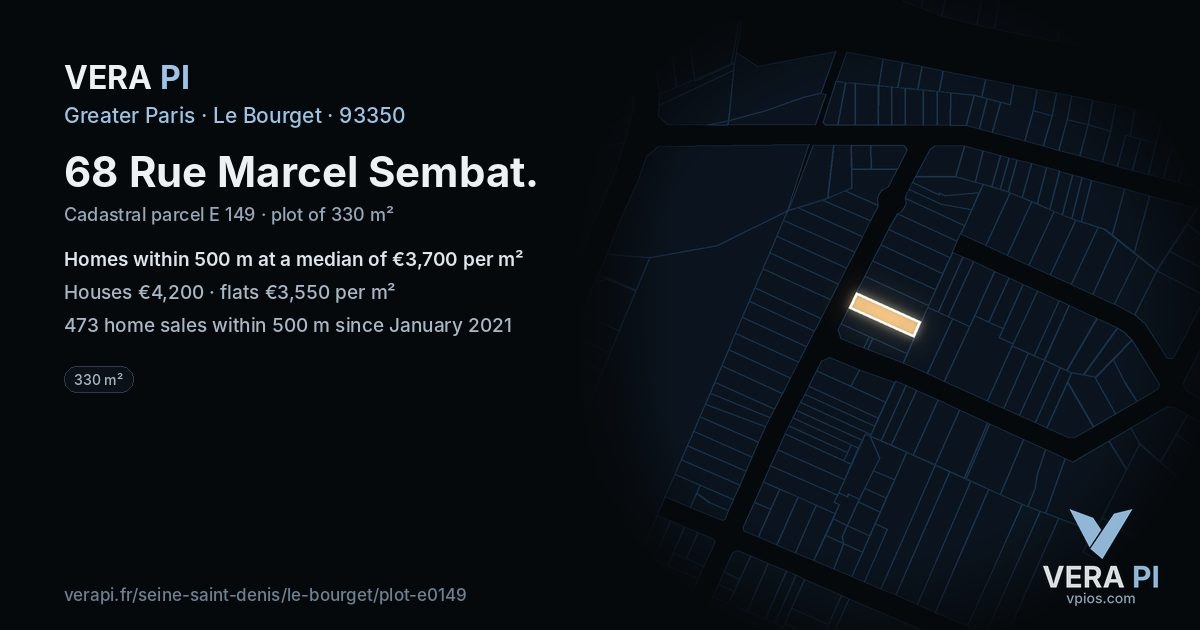 68 Rue Marcel Sembat, Le Bourget at night – the plot lit, the parcels around coloured by the prices near them