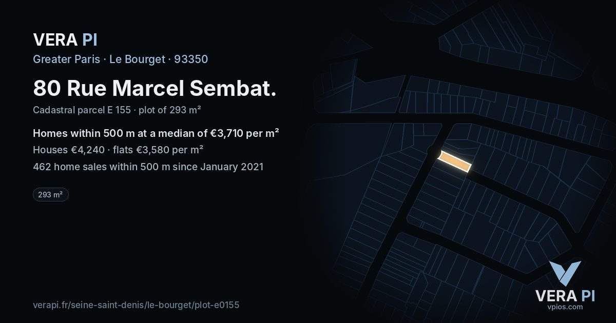 80 Rue Marcel Sembat, Le Bourget at night – the plot lit, the parcels around coloured by the prices near them
