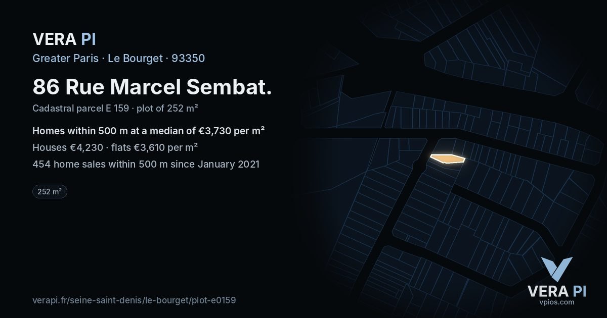 86 Rue Marcel Sembat, Le Bourget at night – the plot lit, the parcels around coloured by the prices near them