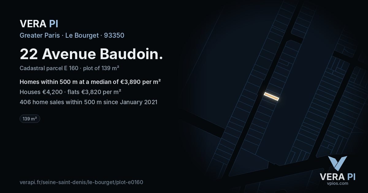 22 Avenue Baudoin, Le Bourget at night – the plot lit, the parcels around coloured by the prices near them
