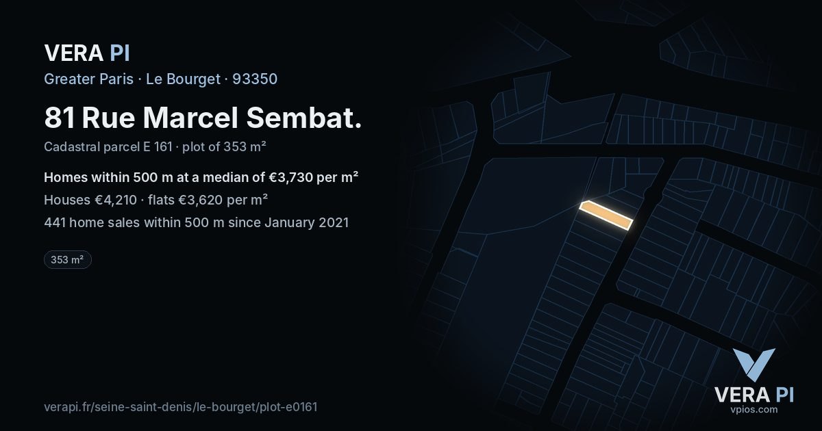 81 Rue Marcel Sembat, Le Bourget at night – the plot lit, the parcels around coloured by the prices near them