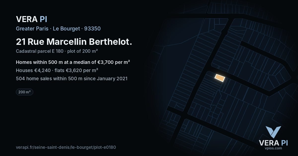 21 Rue Marcellin Berthelot, Le Bourget at night – the plot lit, the parcels around coloured by the prices near them