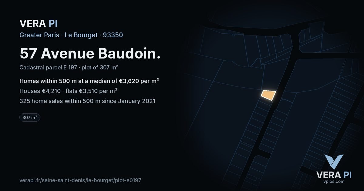 57 Avenue Baudoin, Le Bourget at night – the plot lit, the parcels around coloured by the prices near them