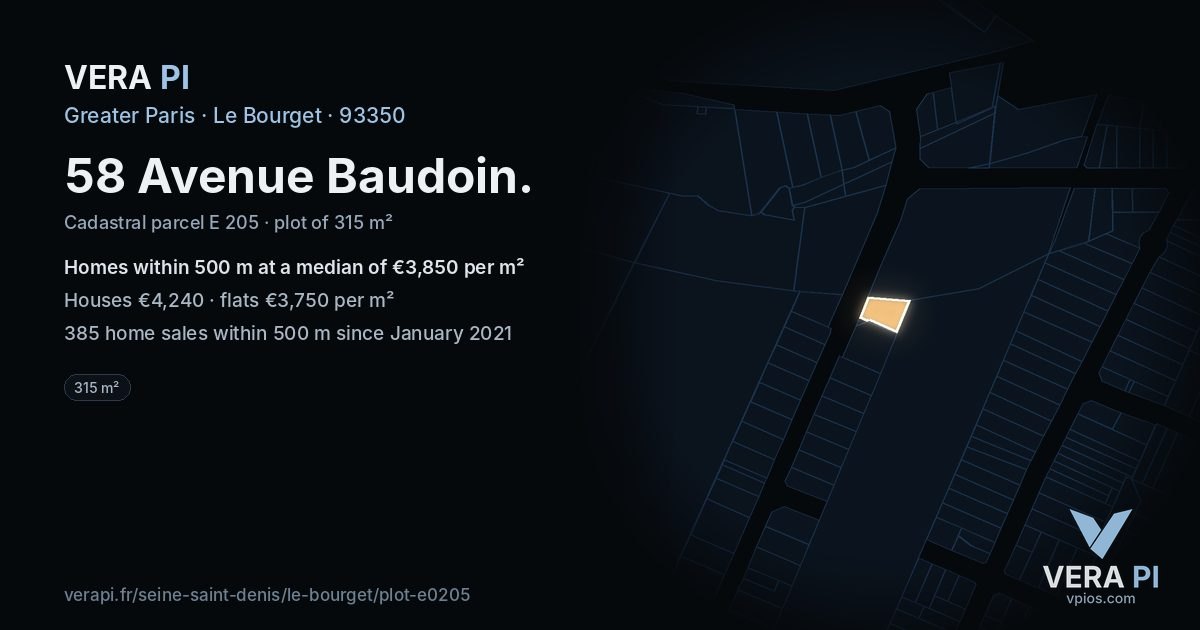58 Avenue Baudoin, Le Bourget at night – the plot lit, the parcels around coloured by the prices near them