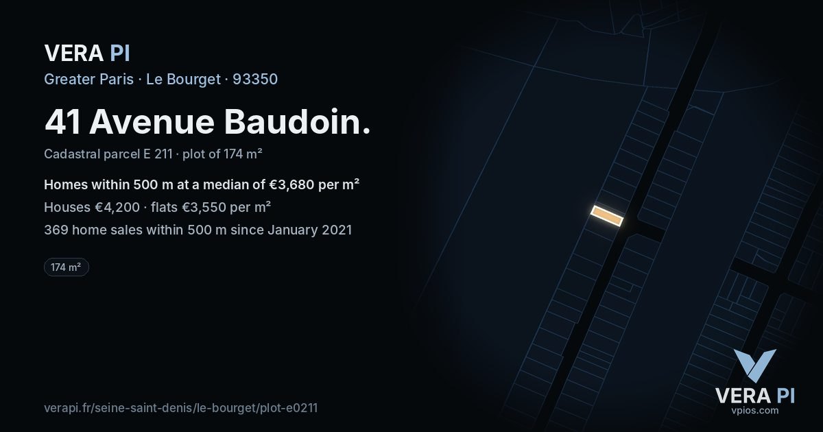 41 Avenue Baudoin, Le Bourget at night – the plot lit, the parcels around coloured by the prices near them