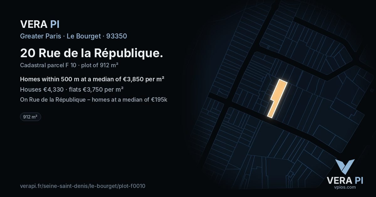 20 Rue de la République, Le Bourget at night – the plot lit, the parcels around coloured by the prices near them