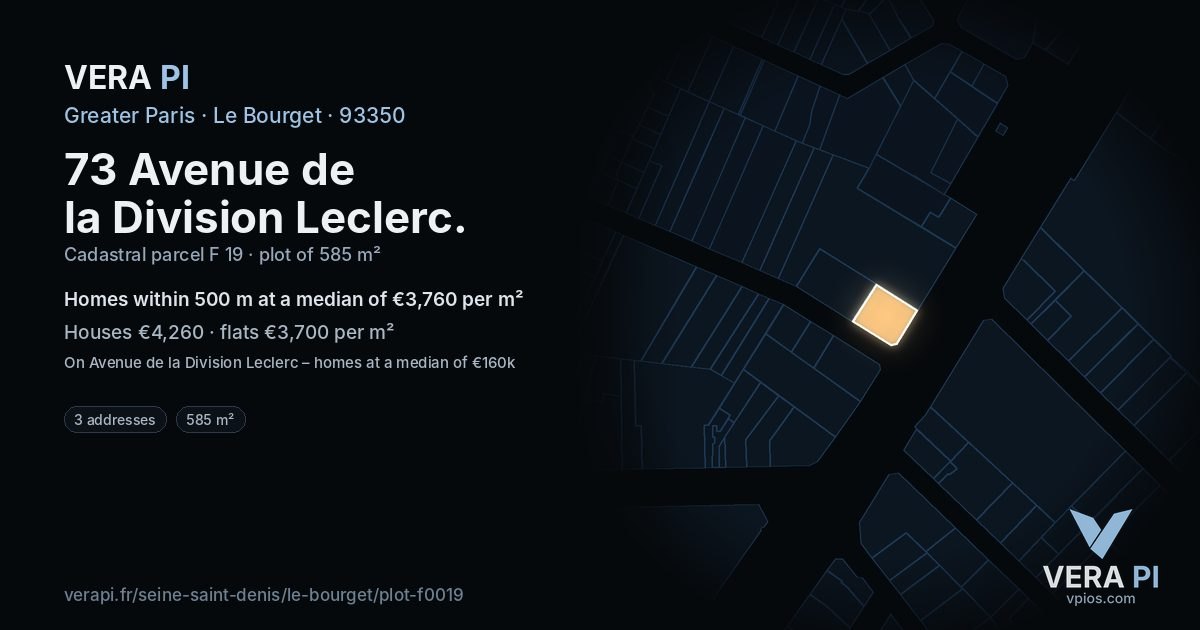 73 Avenue de la Division Leclerc, Le Bourget at night – the plot lit, the parcels around coloured by the prices near them